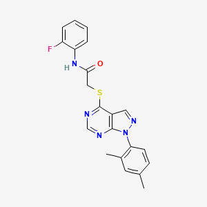 molecular formula C21H18FN5OS B2418617 2-[1-(2,4-dimethylphenyl)pyrazolo[3,4-d]pyrimidin-4-yl]sulfanyl-N-(2-fluorophenyl)acetamide CAS No. 872861-89-7