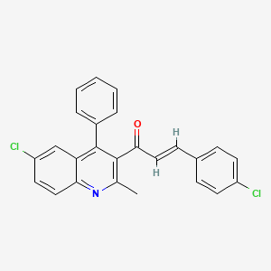 molecular formula C25H17Cl2NO B2418618 (E)-1-(6-chloro-2-methyl-4-phenylquinolin-3-yl)-3-(4-chlorophenyl)prop-2-en-1-one CAS No. 1256573-85-9