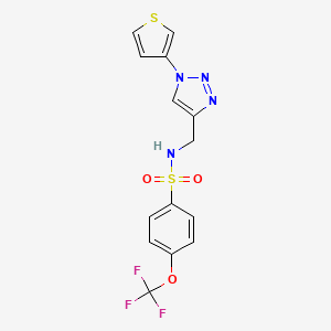 molecular formula C14H11F3N4O3S2 B2418636 N-((1-(thiophen-3-yl)-1H-1,2,3-triazol-4-yl)methyl)-4-(trifluoromethoxy)benzenesulfonamide CAS No. 2177365-84-1