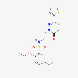 molecular formula C21H25N3O4S2 B2418639 2-ethoxy-5-isopropyl-N-(2-(6-oxo-3-(thiophen-2-yl)pyridazin-1(6H)-yl)ethyl)benzenesulfonamide CAS No. 946265-20-9