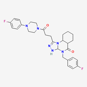 molecular formula C29H26F2N6O2 B2418647 4-[(4-fluorophenyl)methyl]-1-{3-[4-(4-fluorophenyl)piperazin-1-yl]-3-oxopropyl}-4H,5H-[1,2,4]triazolo[4,3-a]quinazolin-5-one CAS No. 902920-74-5
