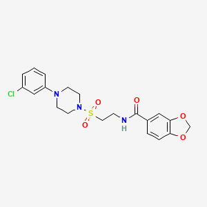 molecular formula C20H22ClN3O5S B2418651 N-(2-((4-(3-chlorophenyl)piperazin-1-yl)sulfonyl)ethyl)benzo[d][1,3]dioxole-5-carboxamide CAS No. 899968-21-9