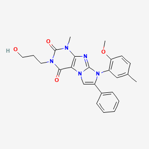 molecular formula C25H25N5O4 B2418653 3-(3-hydroxypropyl)-8-(2-methoxy-5-methylphenyl)-1-methyl-7-phenyl-1H-imidazo[2,1-f]purine-2,4(3H,8H)-dione CAS No. 886900-71-6