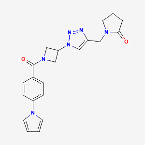 molecular formula C21H22N6O2 B2418679 1-((1-(1-(4-(1H-pyrrol-1-yl)benzoyl)azetidin-3-yl)-1H-1,2,3-triazol-4-yl)methyl)pyrrolidin-2-one CAS No. 2034545-19-0