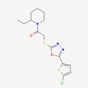 molecular formula C15H18ClN3O2S2 B2418681 1-({[5-(5-Chlorothien-2-yl)-1,3,4-oxadiazol-2-yl]thio}acetyl)-2-ethylpiperidine CAS No. 850937-37-0