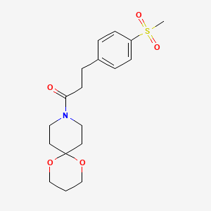 molecular formula C18H25NO5S B2418738 3-(4-(甲磺基)苯基)-1-(1,5-二氧杂-9-氮杂螺[5.5]十一烷-9-基)丙酮 CAS No. 2034464-54-3