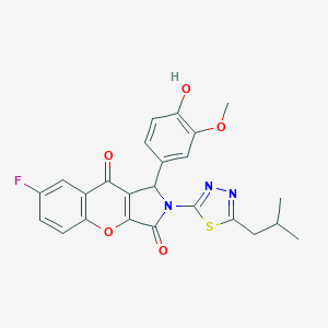 molecular formula C24H20FN3O5S B241875 7-Fluoro-1-(4-hydroxy-3-methoxyphenyl)-2-(5-isobutyl-1,3,4-thiadiazol-2-yl)-1,2-dihydrochromeno[2,3-c]pyrrole-3,9-dione 