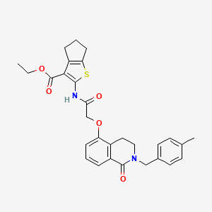 molecular formula C29H30N2O5S B2418752 ethyl 2-(2-((2-(4-methylbenzyl)-1-oxo-1,2,3,4-tetrahydroisoquinolin-5-yl)oxy)acetamido)-5,6-dihydro-4H-cyclopenta[b]thiophene-3-carboxylate CAS No. 850906-39-7