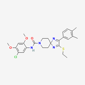 molecular formula C26H31ClN4O3S B2418822 N~8~-(5-chloro-2,4-dimethoxyphenyl)-2-(3,4-dimethylphenyl)-3-(ethylsulfanyl)-1,4,8-triazaspiro[4.5]deca-1,3-diene-8-carboxamide CAS No. 892286-53-2