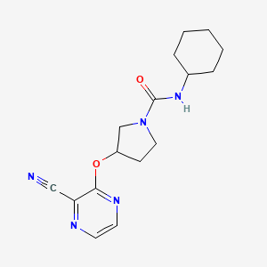 molecular formula C16H21N5O2 B2418830 3-((3-氰基吡嗪-2-基)氧基)-N-环己基吡咯烷-1-甲酰胺 CAS No. 2034576-49-1