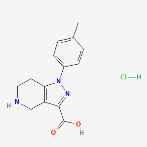 molecular formula C14H16ClN3O2 B2418864 1-(4-Methylphenyl)-4,5,6,7-tetrahydropyrazolo[4,3-c]pyridine-3-carboxylic acid;hydrochloride CAS No. 2109437-07-0