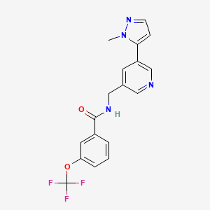 molecular formula C18H15F3N4O2 B2418874 N-((5-(1-甲基-1H-吡唑-5-基)吡啶-3-基)甲基)-3-(三氟甲氧基)苯甲酰胺 CAS No. 2034225-99-3