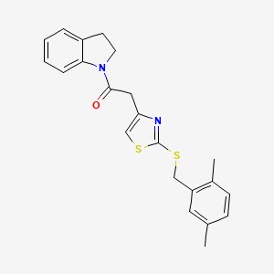 molecular formula C22H22N2OS2 B2418917 2-(2-((2,5-Dimethylbenzyl)thio)thiazol-4-yl)-1-(indolin-1-yl)ethanone CAS No. 953930-18-2