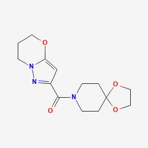 molecular formula C14H19N3O4 B2418923 (6,7-dihydro-5H-pyrazolo[5,1-b][1,3]oxazin-2-yl)(1,4-dioxa-8-azaspiro[4.5]decan-8-yl)methanone CAS No. 1428363-06-7