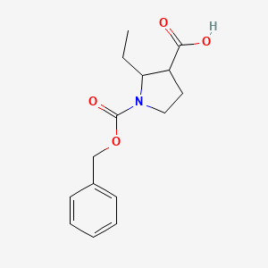 molecular formula C15H19NO4 B2418934 2-Ethyl-1-phenylmethoxycarbonylpyrrolidine-3-carboxylic acid CAS No. 2155070-70-3