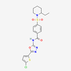 molecular formula C20H21ClN4O4S2 B2418935 N-[5-(5-chlorothiophen-2-yl)-1,3,4-oxadiazol-2-yl]-4-(2-ethylpiperidin-1-yl)sulfonylbenzamide CAS No. 533872-45-6