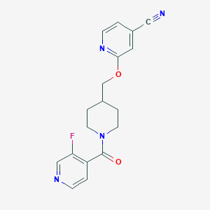 molecular formula C18H17FN4O2 B2418940 2-[[1-(3-Fluoropyridine-4-carbonyl)piperidin-4-yl]methoxy]pyridine-4-carbonitrile CAS No. 2379994-63-3