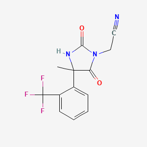 molecular formula C13H10F3N3O2 B2418952 2-{4-Methyl-2,5-dioxo-4-[2-(trifluoromethyl)phenyl]imidazolidin-1-yl}acetonitrile CAS No. 1211830-19-1