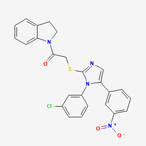 molecular formula C25H19ClN4O3S B2418964 2-((1-(3-chlorophenyl)-5-(3-nitrophenyl)-1H-imidazol-2-yl)thio)-1-(indolin-1-yl)ethanone CAS No. 1234812-16-8
