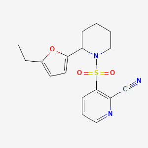 molecular formula C17H19N3O3S B2418978 3-{[2-(5-Ethylfuran-2-yl)piperidin-1-yl]sulfonyl}pyridine-2-carbonitrile CAS No. 2093859-17-5