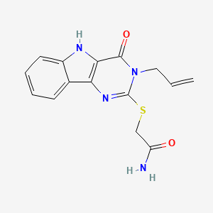 molecular formula C15H14N4O2S B2418980 2-[(4-oxo-3-prop-2-enyl-5H-pyrimido[5,4-b]indol-2-yl)sulfanyl]acetamide CAS No. 888446-17-1