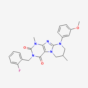 molecular formula C24H24FN5O3 B2418994 3-[(2-fluorophenyl)methyl]-9-(3-methoxyphenyl)-1,7-dimethyl-7,8-dihydro-6H-purino[7,8-a]pyrimidine-2,4-dione CAS No. 844464-86-4