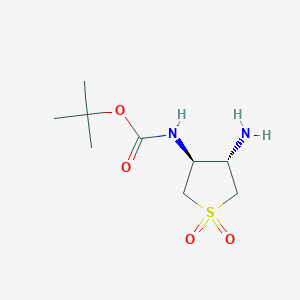 molecular formula C9H18N2O4S B2418997 叔丁基[反式-4-氨基-1,1-二氧化四氢-3-噻吩基]氨基甲酸酯 CAS No. 1443983-23-0
