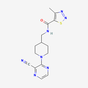 molecular formula C15H17N7OS B2419013 N-((1-(3-cyanopyrazin-2-yl)piperidin-4-yl)methyl)-4-methyl-1,2,3-thiadiazole-5-carboxamide CAS No. 1797593-18-0