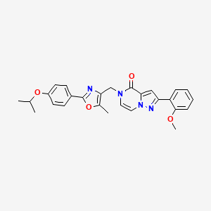 molecular formula C27H26N4O4 B2419044 5-((2-(4-isopropoxyphenyl)-5-methyloxazol-4-yl)methyl)-2-(2-methoxyphenyl)pyrazolo[1,5-a]pyrazin-4(5H)-one CAS No. 1359450-97-7