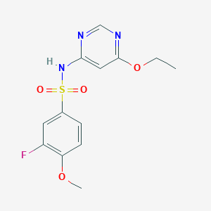 molecular formula C13H14FN3O4S B2419059 N-(6-ethoxypyrimidin-4-yl)-3-fluoro-4-methoxybenzenesulfonamide CAS No. 1396583-16-6