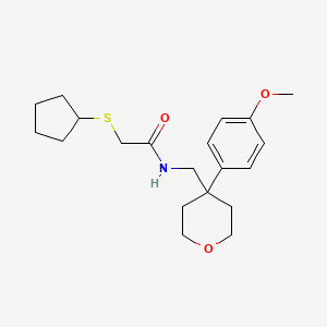 molecular formula C20H29NO3S B2419079 2-(环戊基硫基)-N-((4-(4-甲氧苯基)四氢-2H-吡喃-4-基)甲基)乙酰胺 CAS No. 1327244-02-9