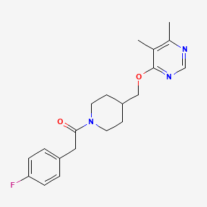 molecular formula C20H24FN3O2 B2419082 1-(4-(((5,6-Dimethylpyrimidin-4-yl)oxy)methyl)piperidin-1-yl)-2-(4-fluorophenyl)ethan-1-one CAS No. 2320458-34-0