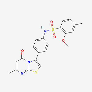 molecular formula C21H19N3O4S2 B2419108 2-methoxy-4-methyl-N-(4-(7-methyl-5-oxo-5H-thiazolo[3,2-a]pyrimidin-3-yl)phenyl)benzenesulfonamide CAS No. 1170577-82-8