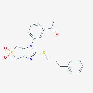 molecular formula C22H24N2O3S2 B241911 1-(3-{5,5-dioxido-2-[(3-phenylpropyl)sulfanyl]-3a,4,6,6a-tetrahydro-1H-thieno[3,4-d]imidazol-1-yl}phenyl)ethanone 