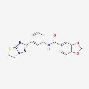 molecular formula C19H15N3O3S B2419116 N-(3-(2,3-dihydroimidazo[2,1-b]thiazol-6-yl)phenyl)benzo[d][1,3]dioxole-5-carboxamide CAS No. 872630-17-6