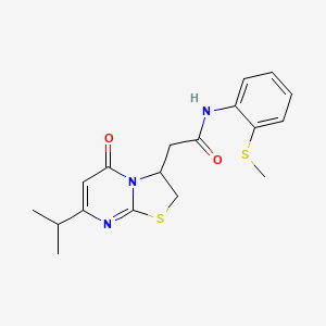 2-(7-isopropyl-5-oxo-3,5-dihydro-2H-thiazolo[3,2-a]pyrimidin-3-yl)-N-(2-(methylthio)phenyl)acetamide