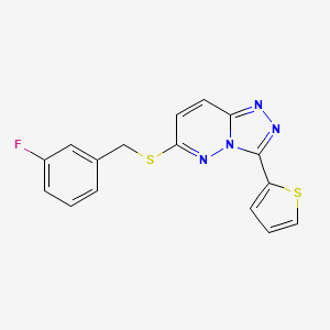 molecular formula C16H11FN4S2 B2419146 6-[(3-氟苯基)甲硫基]-3-噻吩-2-基-[1,2,4]三唑并[4,3-b]哒嗪 CAS No. 868966-85-2