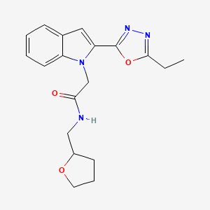 molecular formula C19H22N4O3 B2419151 2-(2-(5-ethyl-1,3,4-oxadiazol-2-yl)-1H-indol-1-yl)-N-((tetrahydrofuran-2-yl)methyl)acetamide CAS No. 941880-23-5