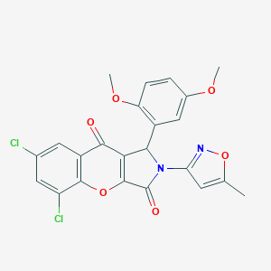 molecular formula C23H16Cl2N2O6 B241916 5,7-Dichloro-1-(2,5-dimethoxyphenyl)-2-(5-methyl-3-isoxazolyl)-1,2-dihydrochromeno[2,3-c]pyrrole-3,9-dione 