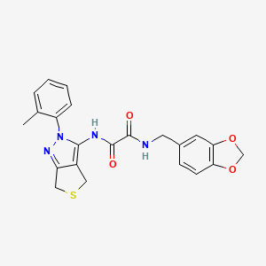 molecular formula C22H20N4O4S B2419163 N1-(benzo[d][1,3]dioxol-5-ylmethyl)-N2-(2-(o-tolyl)-4,6-dihydro-2H-thieno[3,4-c]pyrazol-3-yl)oxalamide CAS No. 899952-32-0