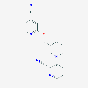 molecular formula C18H17N5O B2419181 3-[3-[(4-Cyanopyridin-2-yl)oxymethyl]piperidin-1-yl]pyridine-2-carbonitrile CAS No. 2380101-17-5