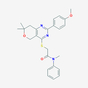 molecular formula C25H27N3O3S B241919 2-{[2-(4-methoxyphenyl)-7,7-dimethyl-7,8-dihydro-5H-pyrano[4,3-d]pyrimidin-4-yl]sulfanyl}-N-methyl-N-phenylacetamide 