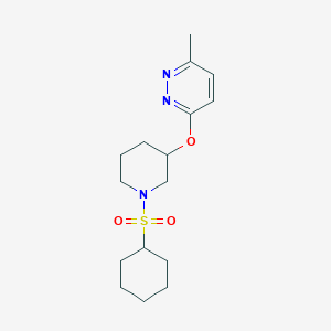 molecular formula C16H25N3O3S B2419211 3-((1-(Cyclohexylsulfonyl)piperidin-3-yl)oxy)-6-methylpyridazine CAS No. 2034578-37-3