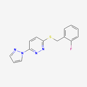 molecular formula C14H11FN4S B2419238 3-((2-氟苯甲硫基)-6-(1H-吡唑-1-基)嘧啶嗪 CAS No. 1351647-32-9