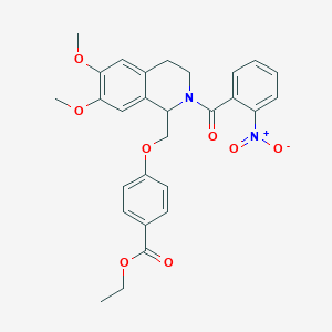 molecular formula C28H28N2O8 B2419241 Ethyl 4-[[6,7-dimethoxy-2-(2-nitrobenzoyl)-3,4-dihydro-1H-isoquinolin-1-yl]methoxy]benzoate CAS No. 449766-76-1
