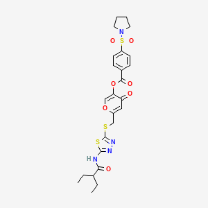 6-(((5-(2-ethylbutanamido)-1,3,4-thiadiazol-2-yl)thio)methyl)-4-oxo-4H-pyran-3-yl 4-(pyrrolidin-1-ylsulfonyl)benzoate