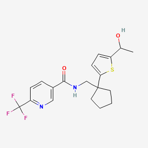 molecular formula C19H21F3N2O2S B2419252 N-((1-(5-(1-hydroxyethyl)thiophen-2-yl)cyclopentyl)methyl)-6-(trifluoromethyl)nicotinamide CAS No. 2034549-54-5
