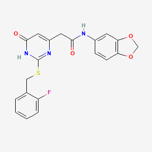 N-(benzo[d][1,3]dioxol-5-yl)-2-(2-((2-fluorobenzyl)thio)-6-oxo-1,6-dihydropyrimidin-4-yl)acetamide