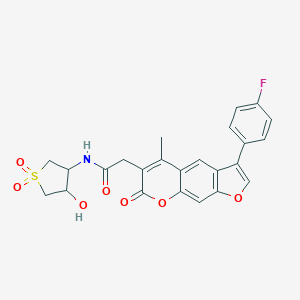 molecular formula C24H20FNO7S B241930 2-(3-(4-fluorophenyl)-5-methyl-7-oxo-7H-furo[3,2-g]chromen-6-yl)-N-(4-hydroxy-1,1-dioxidotetrahydrothiophen-3-yl)acetamide 