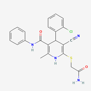 molecular formula C22H19ClN4O2S B2419300 6-((2-amino-2-oxoethyl)thio)-4-(2-chlorophenyl)-5-cyano-2-methyl-N-phenyl-1,4-dihydropyridine-3-carboxamide CAS No. 185409-97-6
